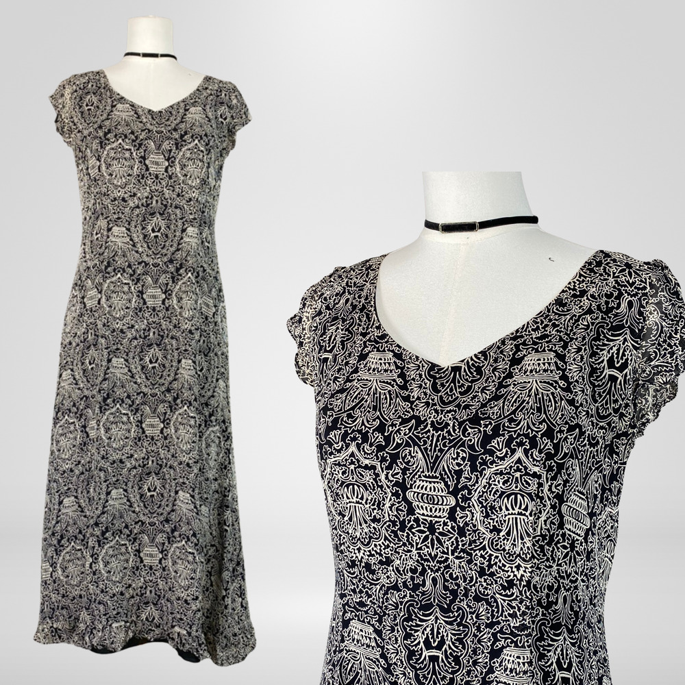 Dana Buchman Womens 100% Silk Y2K‎ Whimsigoth Midi Dress Size 8 Petite Grunge